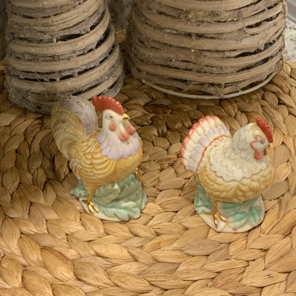 Ceramic Rooster and Hen Figurines